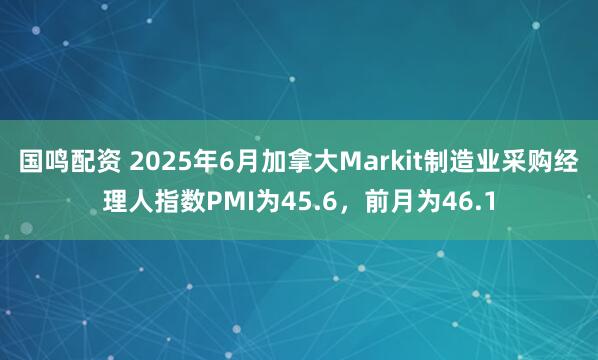 国鸣配资 2025年6月加拿大Markit制造业采购经理人指数PMI为45.6，前月为46.1